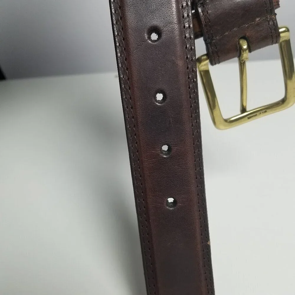Men's Oil Tanned Cowhide Gold Brass Buckle Leather Belt Sz 34